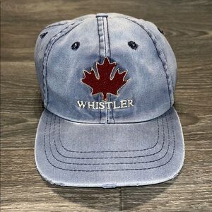 Vintage Whistler Canada Baseball Cap Hat Embroidered Maple Leaf Chambray 90s